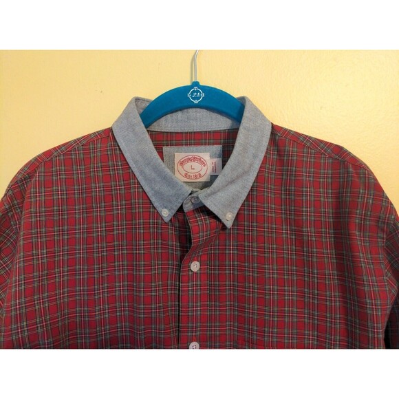 Brooks Brothers Long Sleeve Button Down Men's Shirt Red Plaid Gray Cuff Size L - Picture 4 of 9